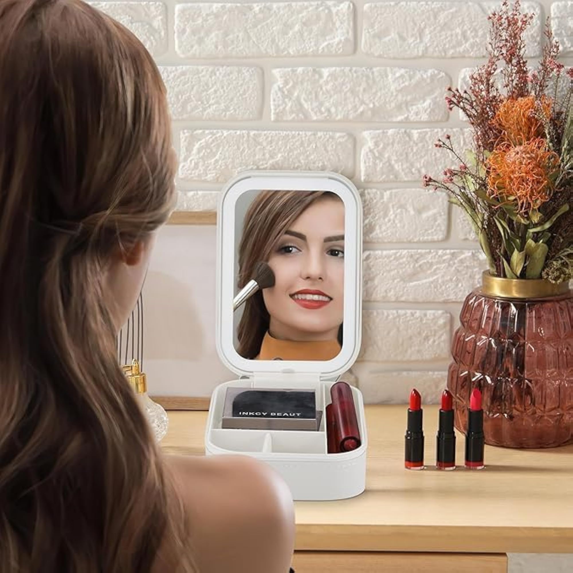 LED Makeup Mirror with Cosmetic Storage Box, Travel Kit